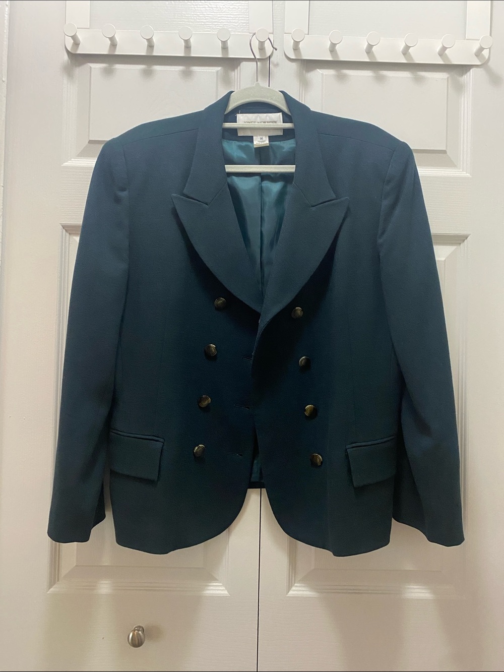 Vintage Jones New York Double-Breasted Blazer Jacket - Teal - 100% Wool Size 16